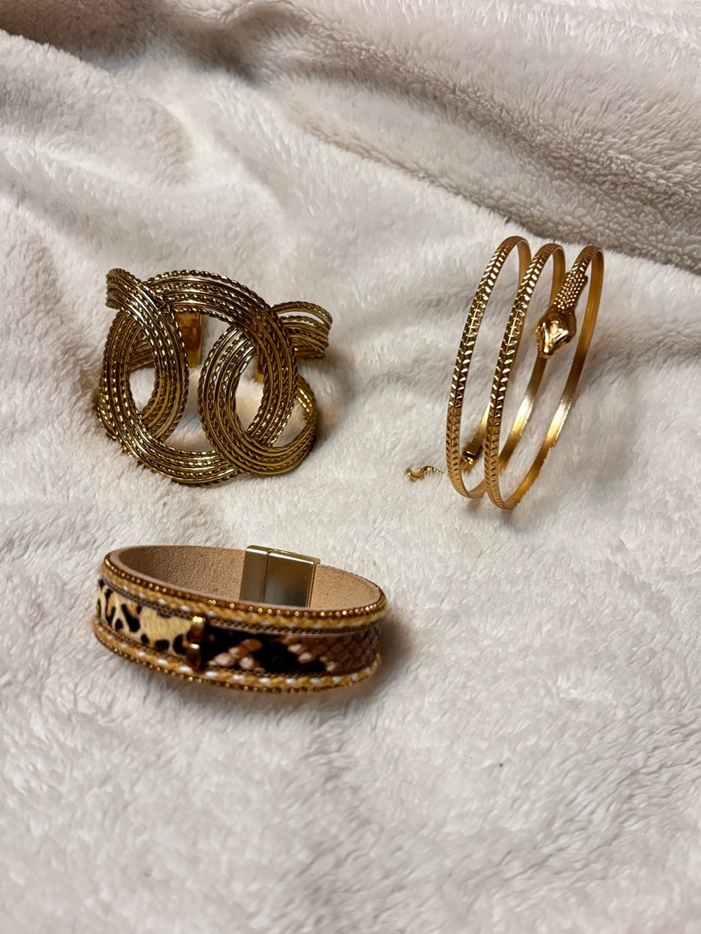 Gold-Tone Fashion Bracelet Set - 3 Piece Women’s Jewelry